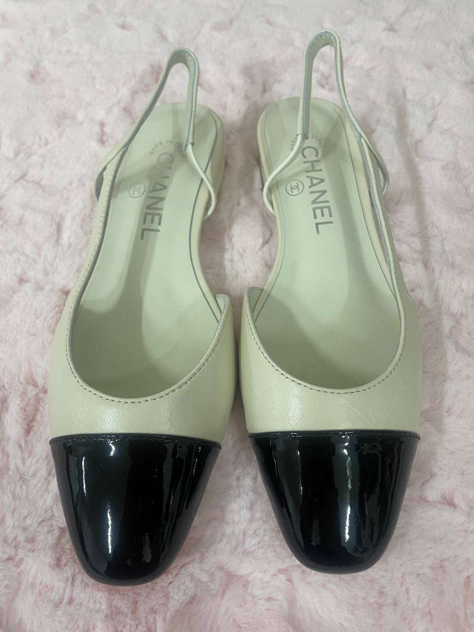 샤넬 투톤 슬링백 로우힐