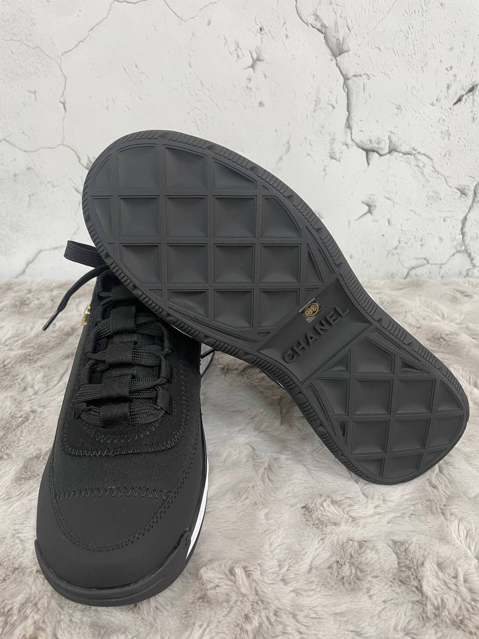 샤넬 운동화 믹스드파이버 스니커즈 블랙 금장