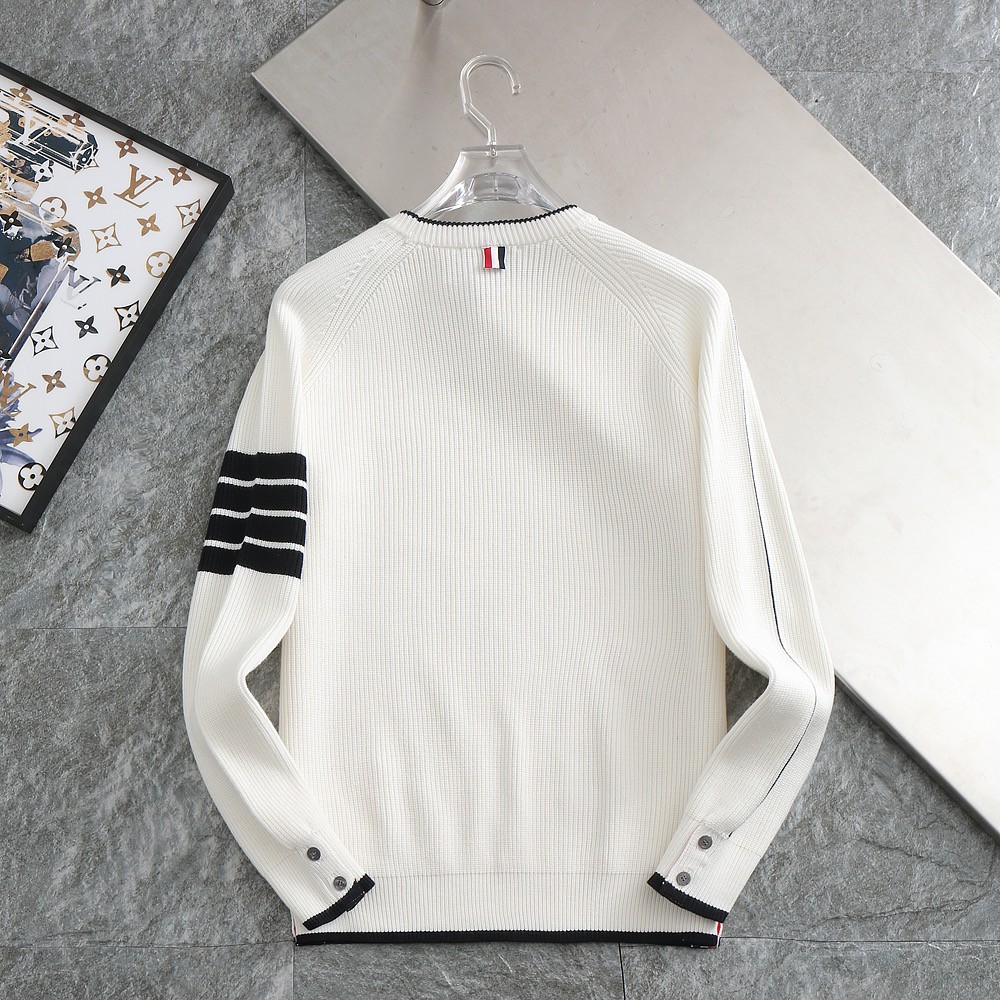 톰브라운 신상 사선 넥배색 양모 라운드