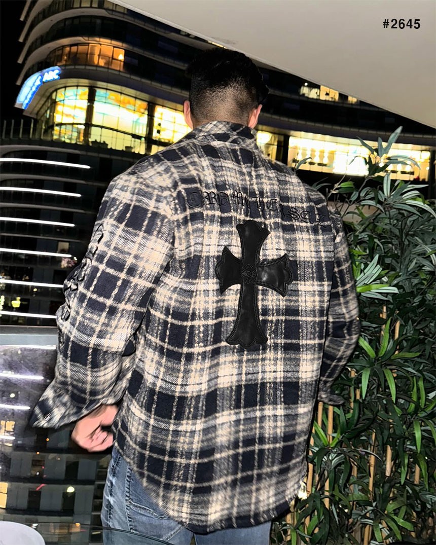 [Chrome Hearts] 크롬하츠 크로스 세메터리 레더패치 체크 셔츠
