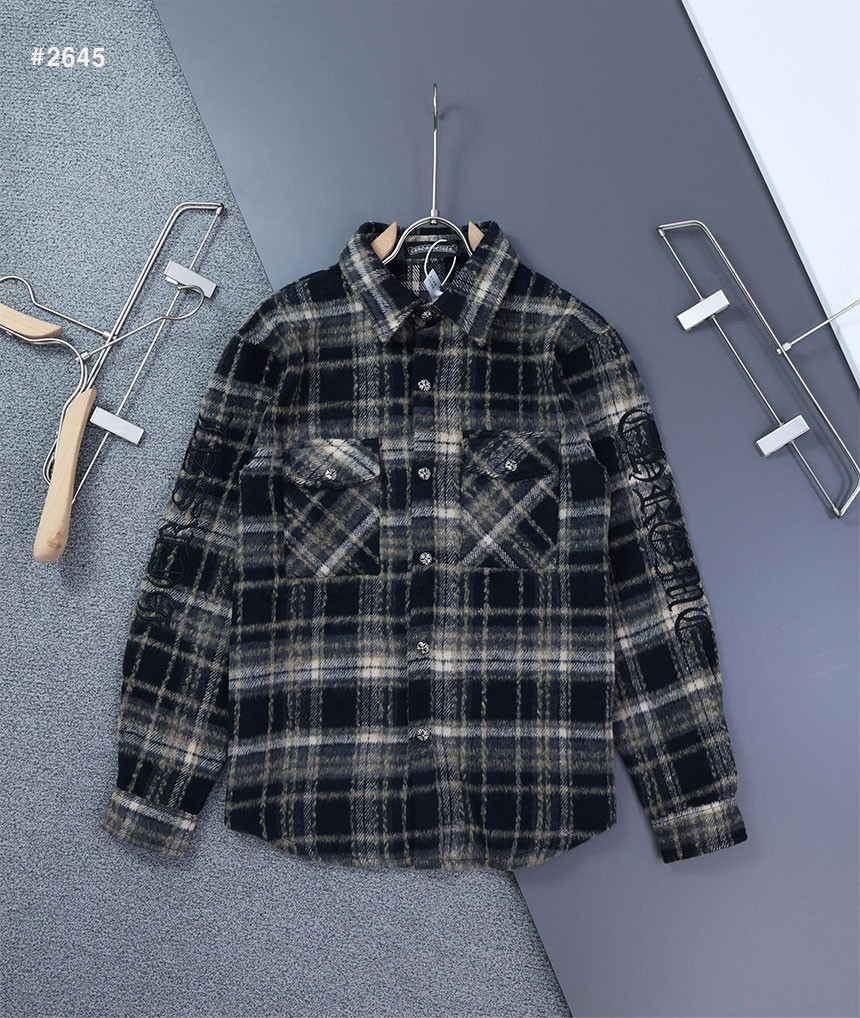 [Chrome Hearts] 크롬하츠 크로스 세메터리 레더패치 체크 셔츠