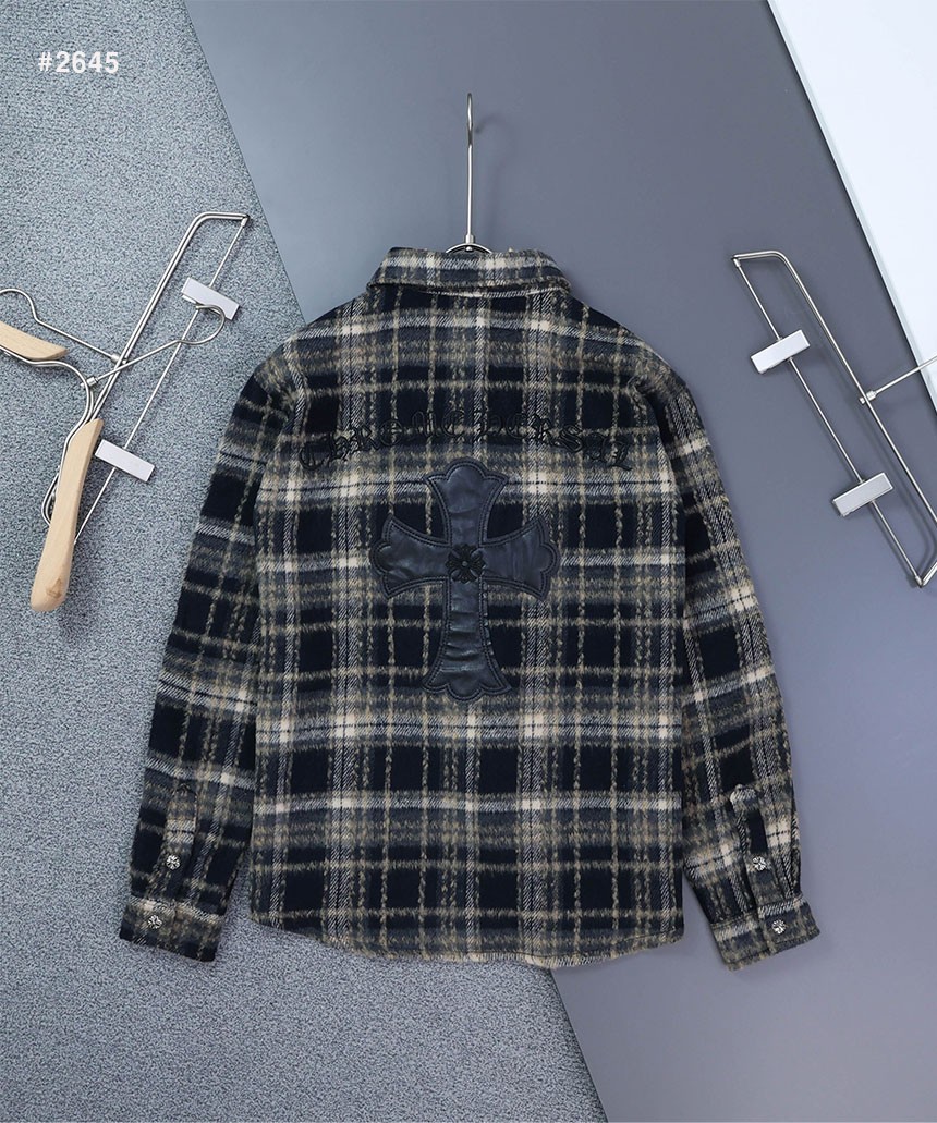 [Chrome Hearts] 크롬하츠 크로스 세메터리 레더패치 체크 셔츠