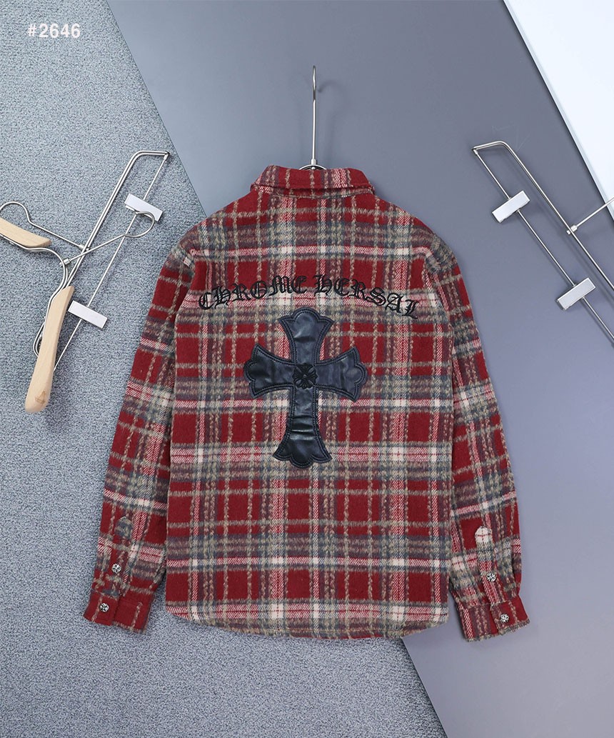 [Chrome Hearts] 크롬하츠 크로스 세메터리 레더패치 체크 셔츠