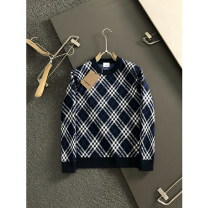 버버리 사선체크 풀오버 양모라운드 니트