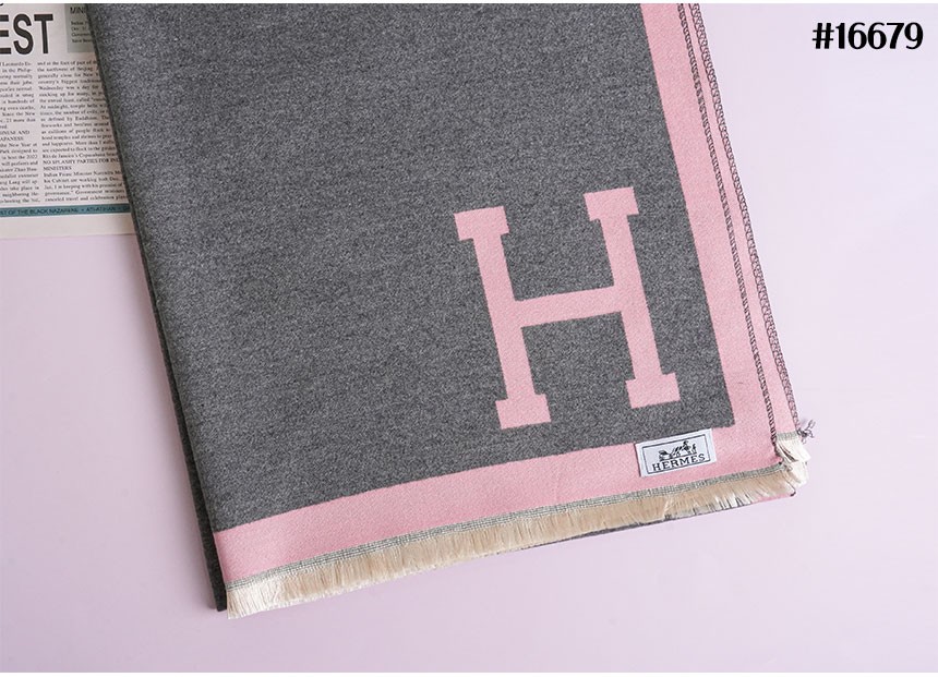 에르메스 H 울 자카드 프린지 판쵸 머플러