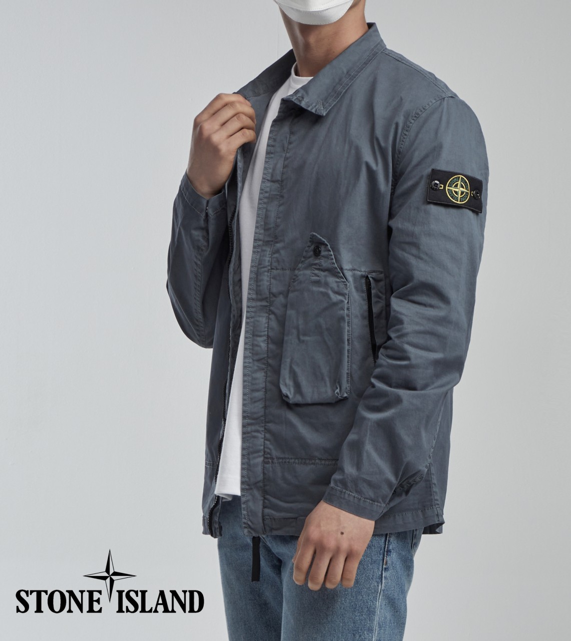 스톤아일랜드 STRETCH COTTON 벨로즈포켓ZIP 오버셔츠